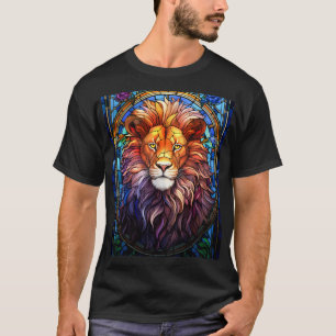 Tiffany-Stil-Buntglas-Majestätischer Löwe T-Shirt