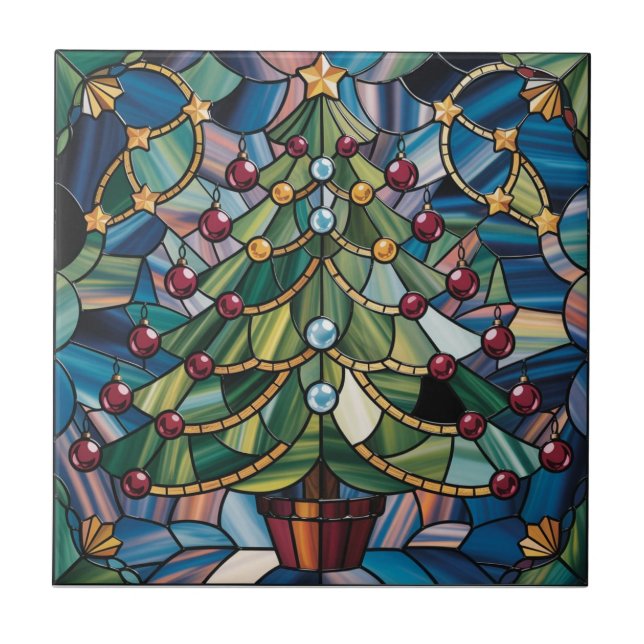 Tiffany-Stil-Buntglas-Weihnachtsbaum Fliese (Vorderseite)