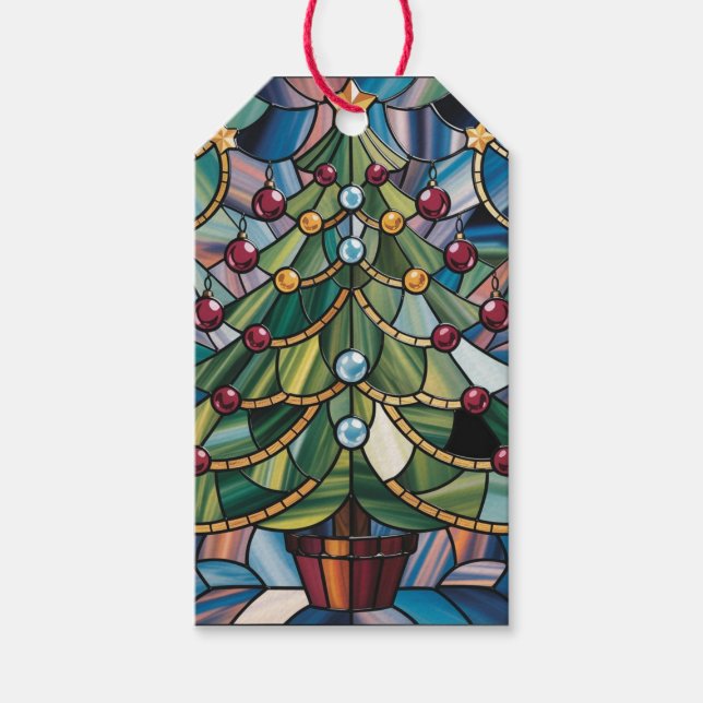Tiffany-Stil-Buntglas-Weihnachtsbaum Geschenkanhänger (Vorderseite)
