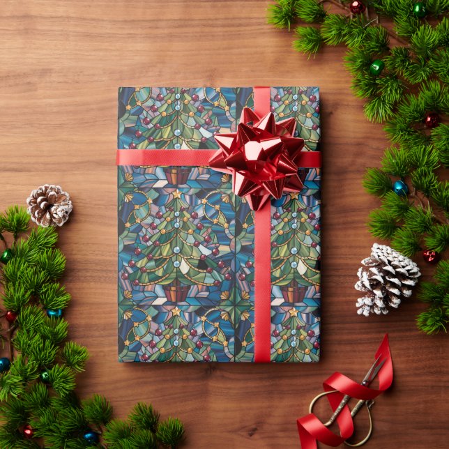 Tiffany-Stil-Buntglas-Weihnachtsbaum Geschenkpapier (Feiertagsgeschenk)