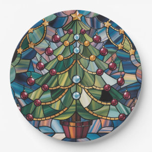 Tiffany-Stil-Buntglas-Weihnachtsbaum Pappteller
