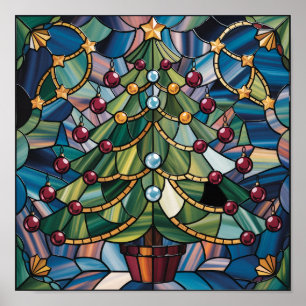 Tiffany-Stil-Buntglas-Weihnachtsbaum Poster