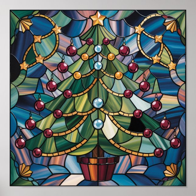 Tiffany-Stil-Buntglas-Weihnachtsbaum Poster (Vorne)