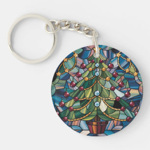 Tiffany-Stil-Buntglas-Weihnachtsbaum Schlüsselanhänger