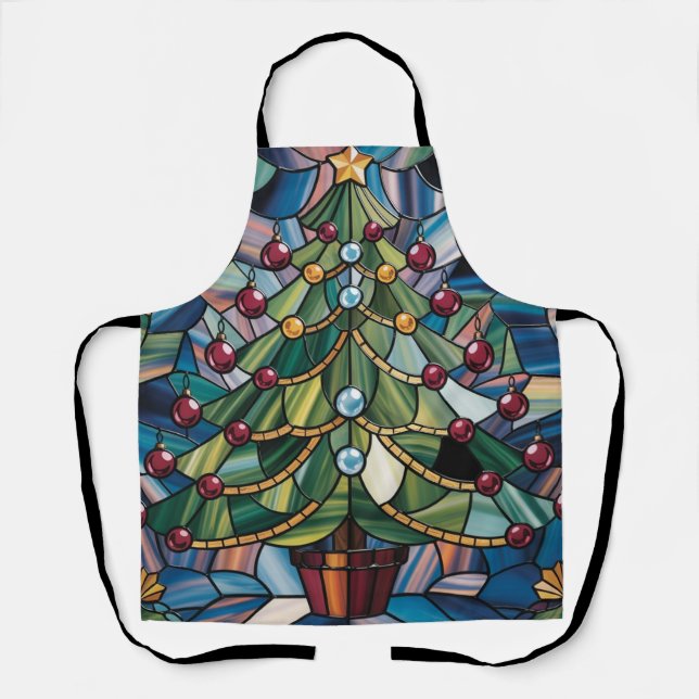 Tiffany-Stil-Buntglas-Weihnachtsbaum Schürze (Vorderseite)