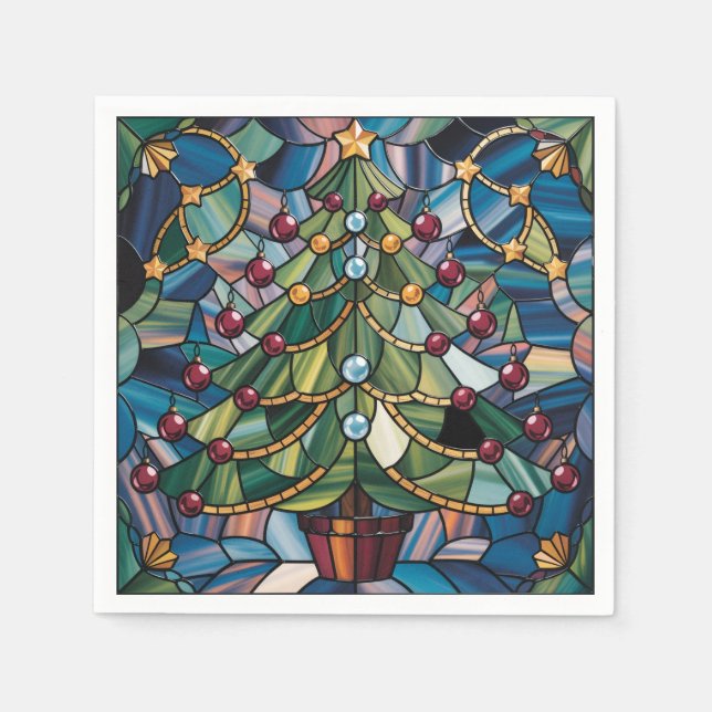 Tiffany-Stil-Buntglas-Weihnachtsbaum Serviette (Vorderseite)
