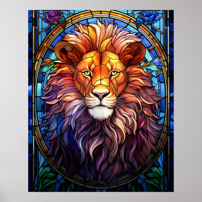 Tiffany-Style gesteinigtes Glas Majestic Lion Poster (Vorne)
