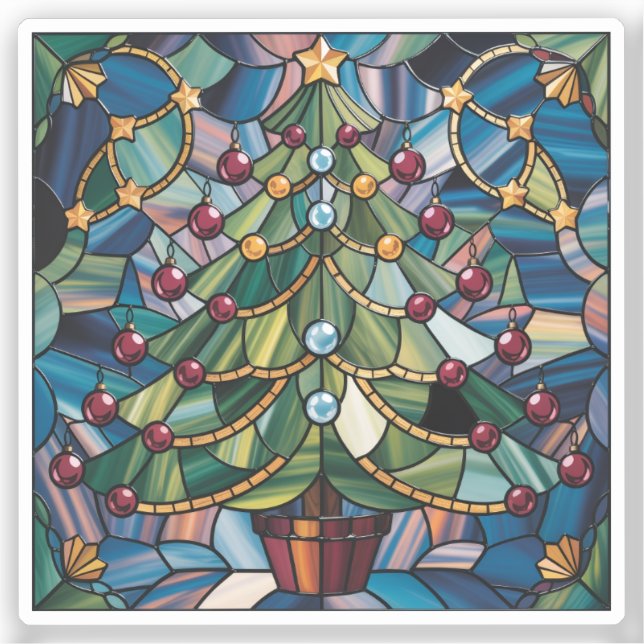 Tiffany-Style Stained Glass Christmas Tree Aufkleber (Vorderseite)