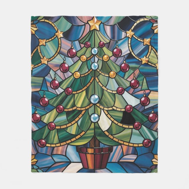 Tiffany-Style Stained Glass Christmas Tree Fleecedecke (Vorderseite)