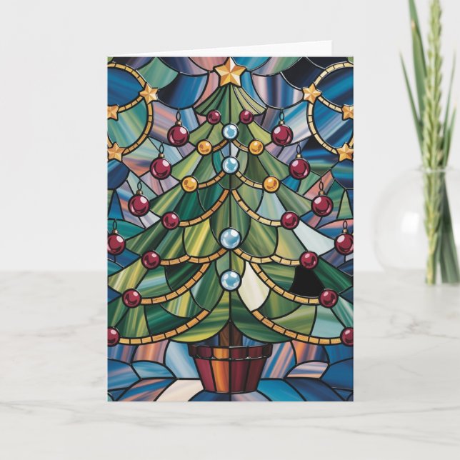 Tiffany-Style Stained Glass Christmas Tree Karte (Vorderseite)