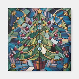 Tiffany-Style Stained Glass Christmas Tree Magnet