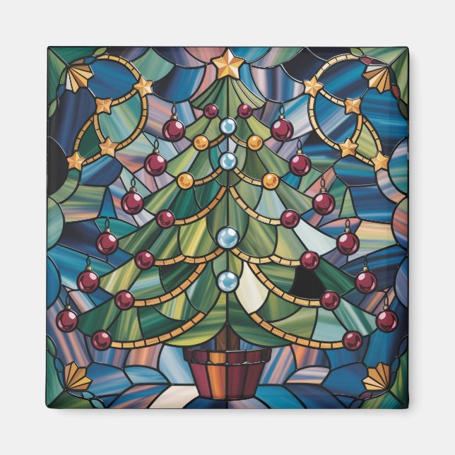Tiffany-Style Stained Glass Christmas Tree Magnet (Vorne)