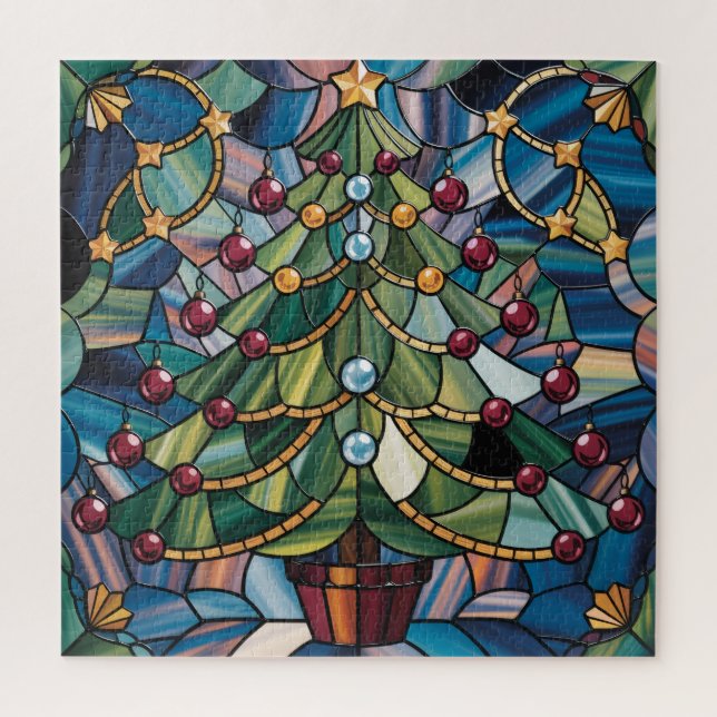 Tiffany-Style Stained Glass Christmas Tree Puzzle (Vertikal)