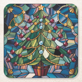 Tiffany-Style Stained Glass Christmas Tree Rechteckiger Pappuntersetzer