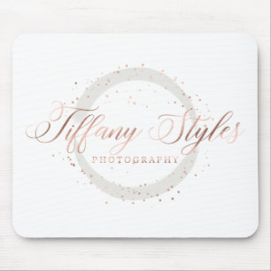 Tiffany Styles Navy Blue & Rose Gold Company Logo Mousepad