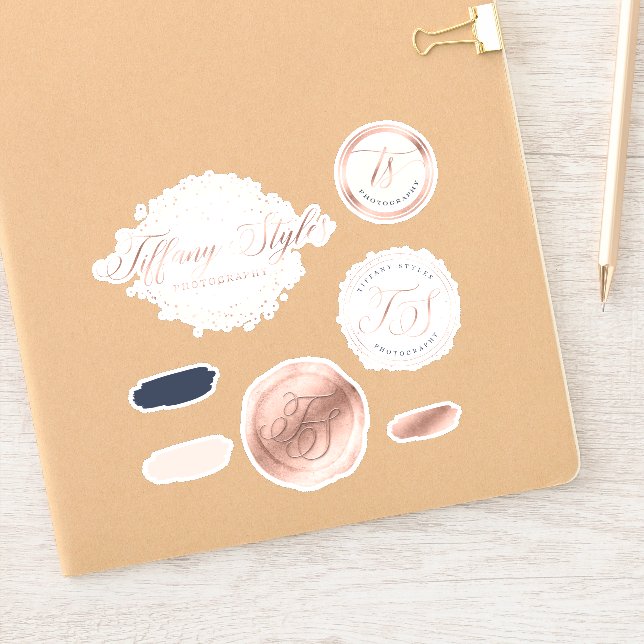 Tiffany Styles Navy Blue & Rose Gold Custom Logos Aufkleber (Notizbuch)