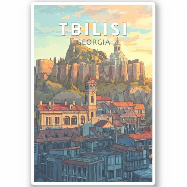 Tiflis Georgia Illustration Travel Art Vintag Aufkleber (Vorderseite)