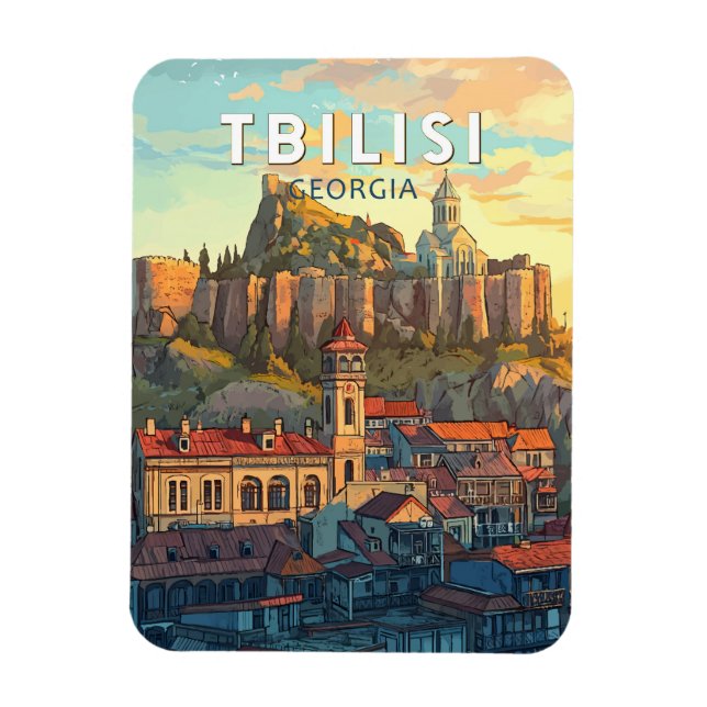 Tiflis Georgia Illustration Travel Art Vintag Magnet (Vertikal)