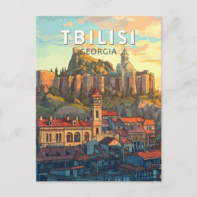 Tiflis Georgia Illustration Travel Art Vintag Postkarte (Vorderseite)