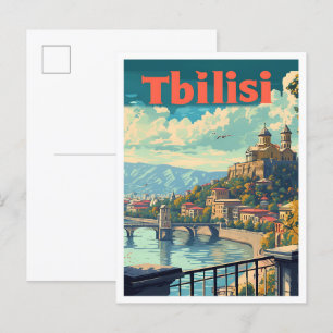 Tiflis Georgia Vintag Art Travel Illustration Postkarte