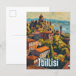Tiflis Georgia Vintag Retro Travel Illustration Postkarte