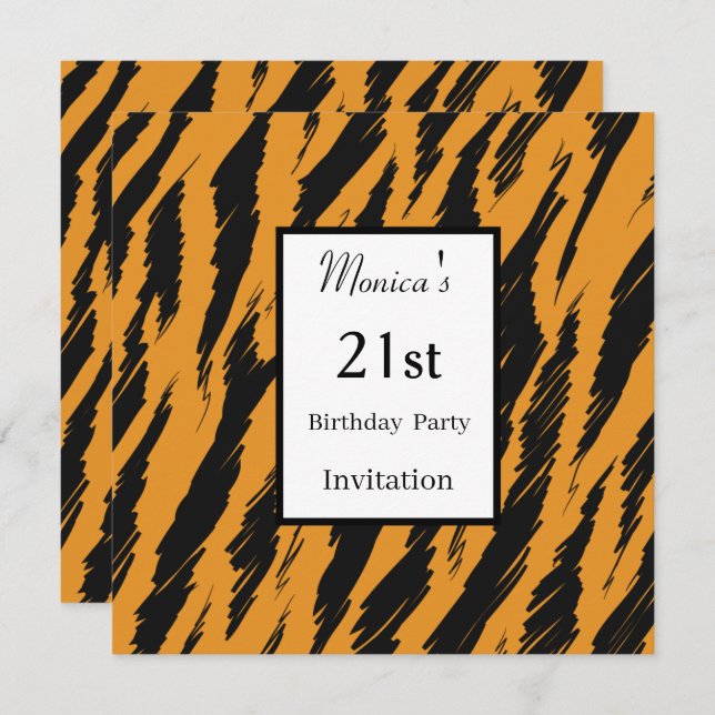Tiger 21. Geburtstagsfeier Party Einladung (Vorne/Hinten)