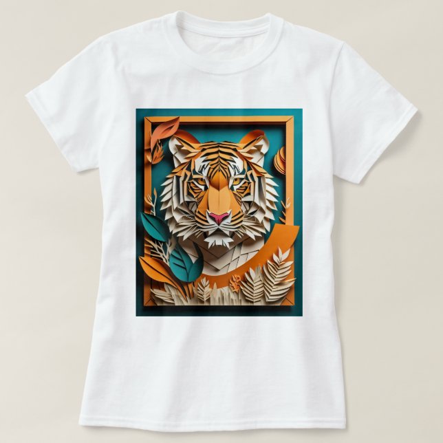 Tiger 3D Paper Art Design T - Shirt (Design vorne)