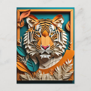 Tiger 3D Paper Art Design T - Shirt Postkarte
