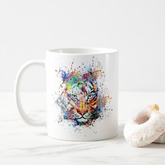 Tiger Abstrakt Art Painting Kaffeetasse (Mit Donut)