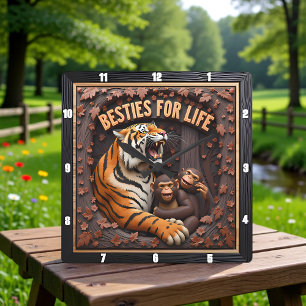 Tiger-Affe enge Freunde Quadratische Wanduhr