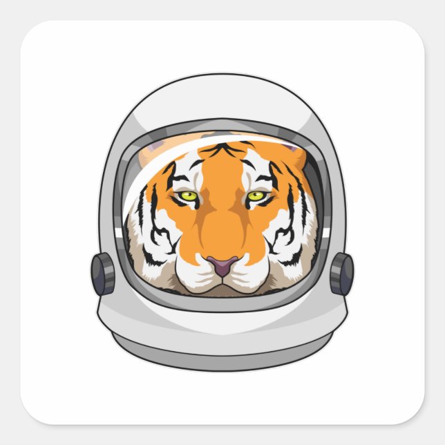 Tiger als Astronaut mit Helm Quadratischer Aufkleber (Vorderseite)