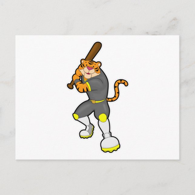 Tiger als Baseballspieler mit Baseballschläger Postkarte (Vorderseite)