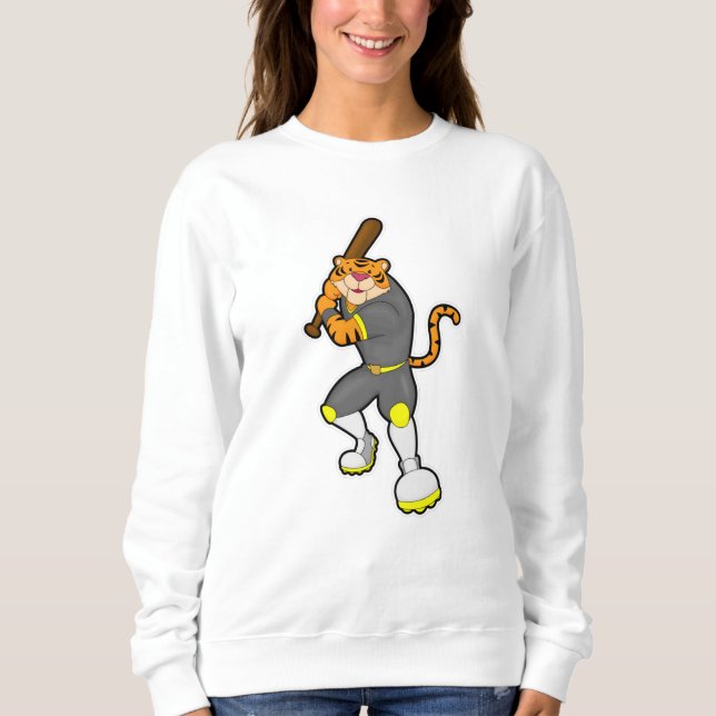 Tiger als Baseballspieler mit Baseballschläger Sweatshirt (Vorderseite)