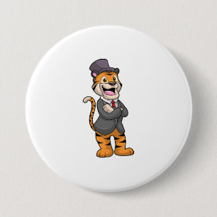 Tiger als Bräutigam mit Jacke & Hut Button