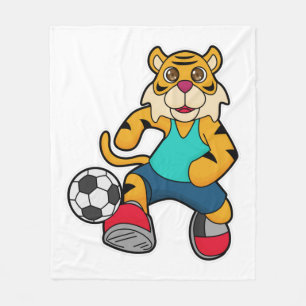 Tiger als Fußballspieler mit Fußball Fleecedecke