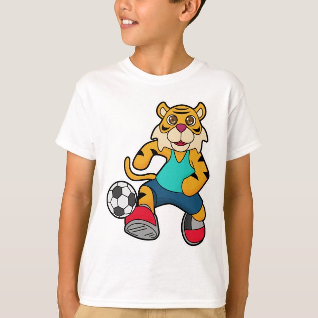 Tiger als Fußballspieler mit Fußball T-Shirt (Vorderseite)