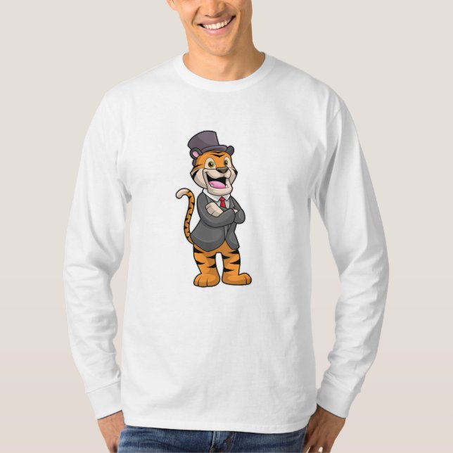Tiger als Groom mit Jacket & Hut T-Shirt (Vorderseite)