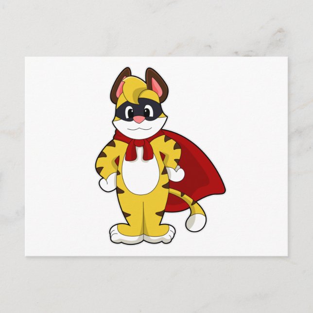 Tiger als Held mit Maske und Cape Postkarte (Vorderseite)