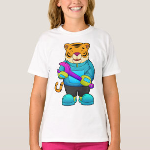 Tiger als Mechaniker mit Schlüssel T-Shirt