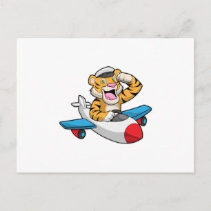Tiger als Pilot im Flugzeug Postkarte