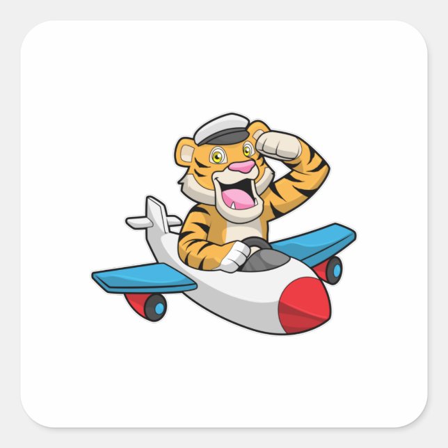Tiger als Pilot in Flugzeuge Quadratischer Aufkleber (Vorderseite)