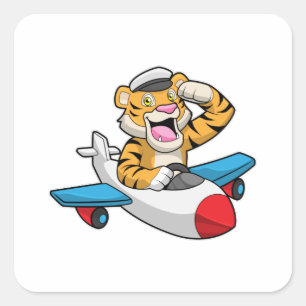 Tiger als Pilot in Flugzeuge Quadratischer Aufkleber