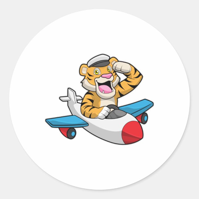 Tiger als Pilot in Flugzeuge Runder Aufkleber (Vorderseite)