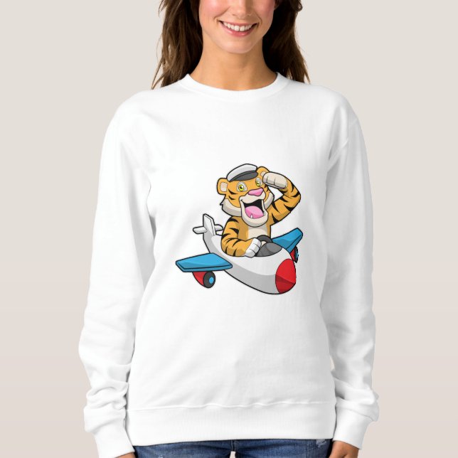 Tiger als Pilot in Flugzeuge Sweatshirt (Vorderseite)