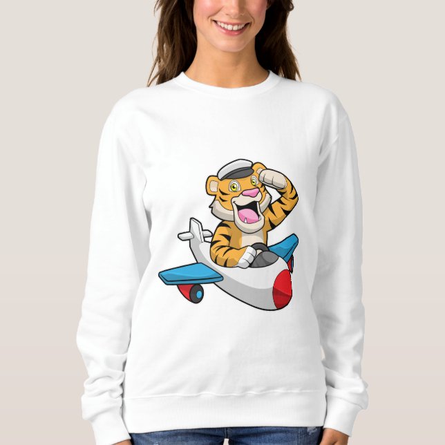 Tiger als Pilot in Flugzeuge Sweatshirt (Vorderseite)