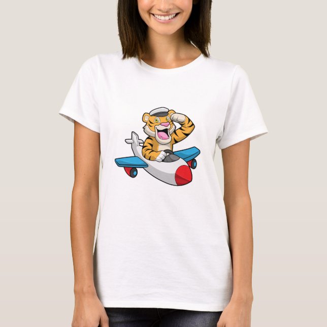 Tiger als Pilot in Flugzeuge T-Shirt (Vorderseite)
