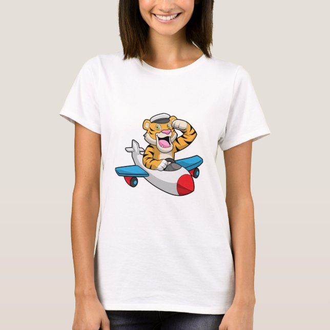 Tiger als Pilot in Flugzeuge T-Shirt (Vorderseite)