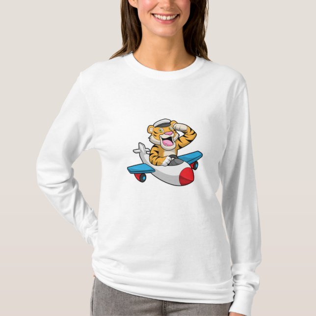 Tiger als Pilot in Flugzeuge T-Shirt (Vorderseite)