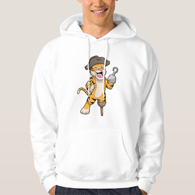 Tiger als Pirate mit Holzbein und Hooker Hand Hoodie (Vorderseite)