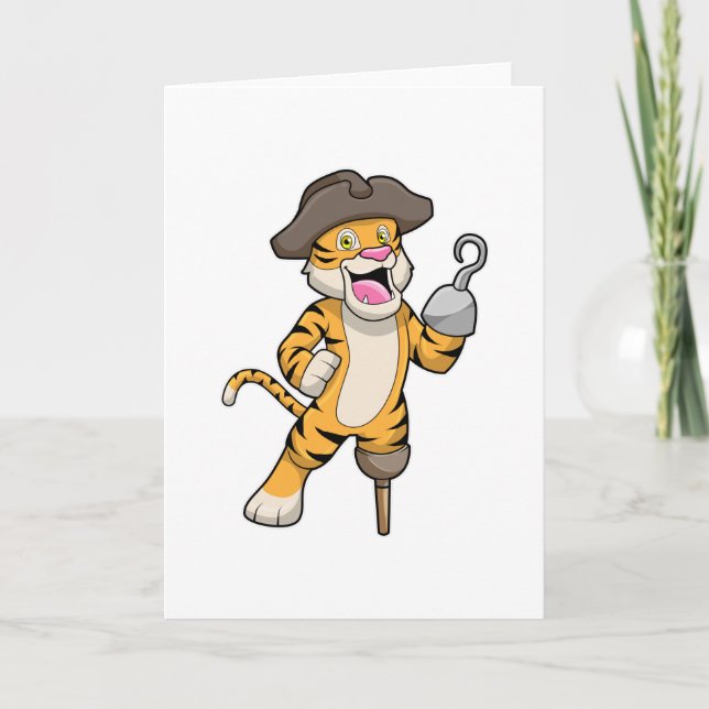 Tiger als Pirate mit Holzbein und Hooker Hand Karte (Vorderseite)